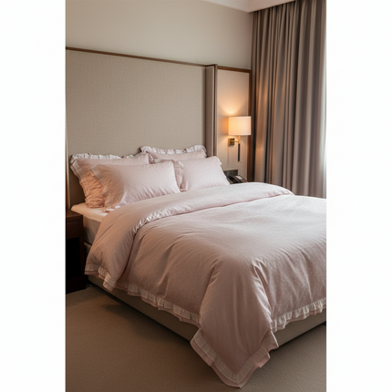 Luxurious Blush Lyocell Silky Princess Bedding Ensemble with Jacquard Ruffles - Très Elite