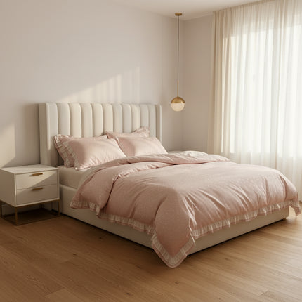 Luxurious Blush Lyocell Silky Princess Bedding Ensemble with Jacquard Ruffles - Très Elite