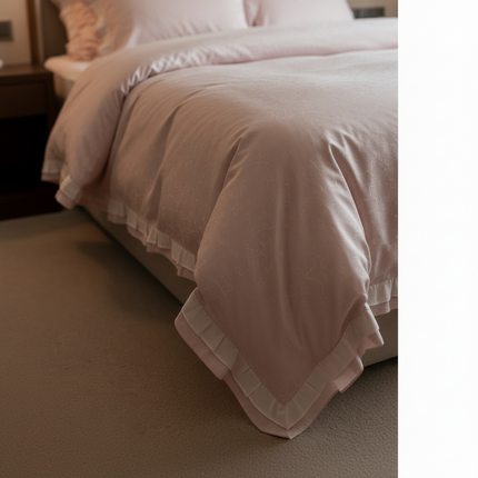 Luxurious Blush Lyocell Silky Princess Bedding Ensemble with Jacquard Ruffles - Très Elite