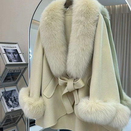 Luxurious Cashmere Wool Winter Coat with Genuine Fox Fur Detailing
