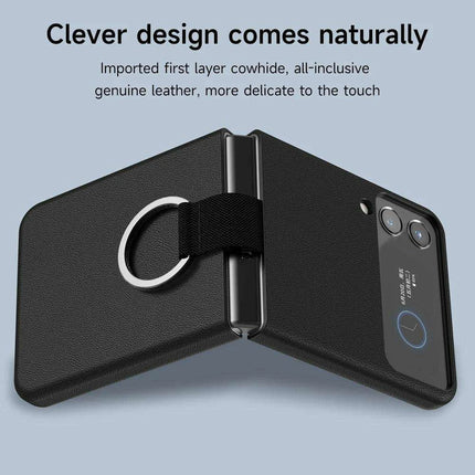 Luxurious Cowhide Leather Wallet Case with Lanyard for Samsung Galaxy Z Flip 3 - Premium Quality Design - Très Elite