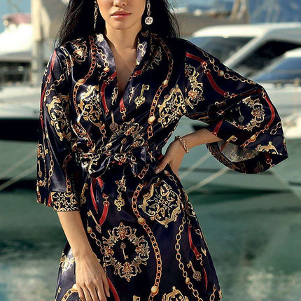Luxurious Dark Satin Lounge Robe - Très Elite