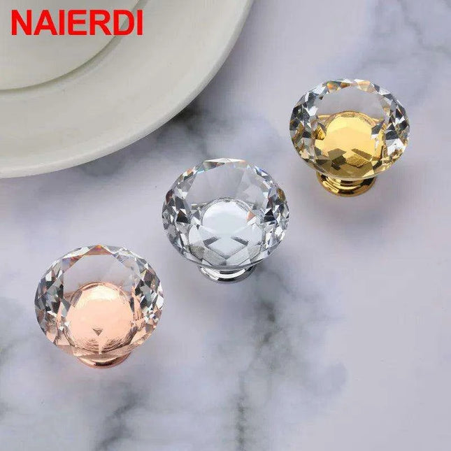 Luxurious Diamond-Shaped Glass Knobs with Elegant Gold Accents for Home Decor Upgrade