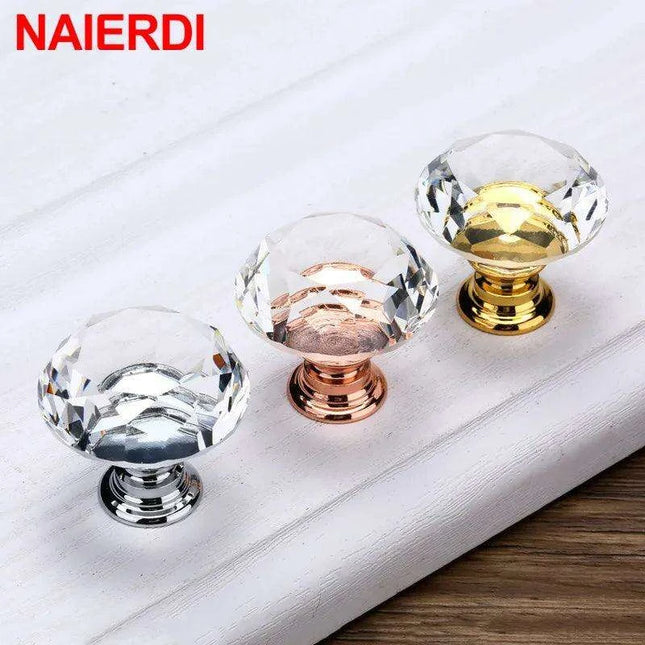 Luxurious Diamond-Shaped Glass Knobs with Elegant Gold Accents for Home Decor Upgrade