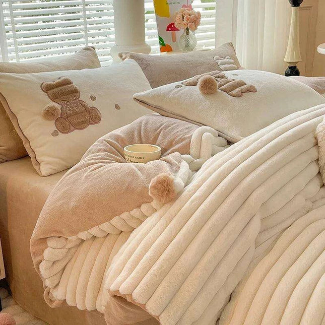 Luxurious Faux Rabbit Velvet Duvet Cover Set - Plush Bedding Collection with Pillowcases in Multiple Sizes
