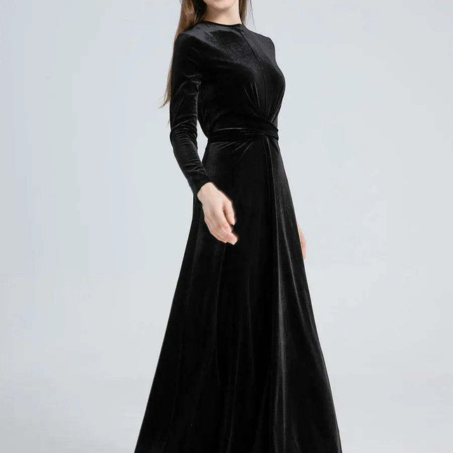 Luxurious Floor-Length Velvet Gown for Women - Elegant Evening Wear