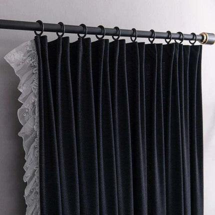 Luxurious French-Style Black Velvet Lace Blackout Drapes with Romantic Ruffles for Stylish Interiors- Très Elite- Très Elite