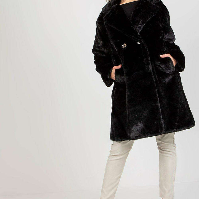 Luxurious Fur Button-Up Coat with Practical Pockets