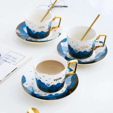 Luxurious Gold-Accented European Ceramic Coffee and Tea Set - Elegant 4-Piece Gift Collection - Très Elite