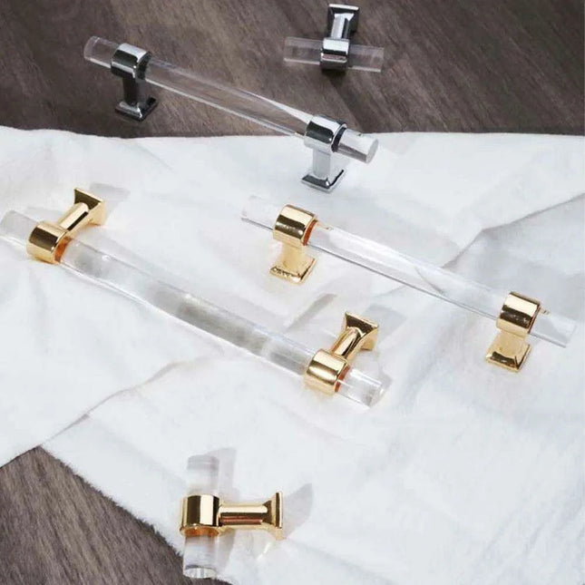 Luxurious Gold Acrylic Drawer Handles with Crystal Detailing - Chic Cabinet Pulls