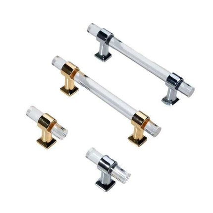 Luxurious Gold Acrylic Drawer Handles with Crystal Detailing - Chic Cabinet Pulls - Très Elite
