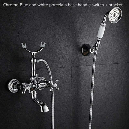 Luxurious Gold Brass Bathtub Faucet with Crystal Accents and Hand Shower - Très Elite