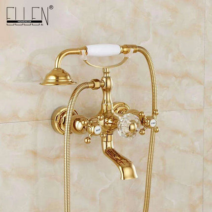 Luxurious Gold Brass Bathtub Faucet with Crystal Accents and Hand Shower - Très Elite