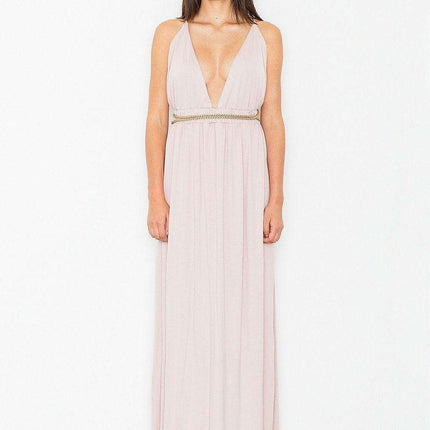 Luxurious Gold Lace Trimmed Maxi Dress - Elegant Knitted Ensemble for Every Event - Diverse Size Options - Très Elite