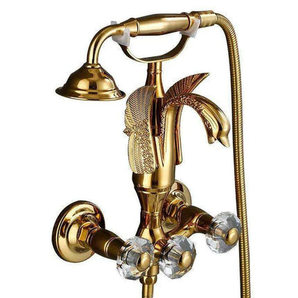 Luxurious Gold Swan Design Shower Faucet Set with Handheld Mixer Taps..