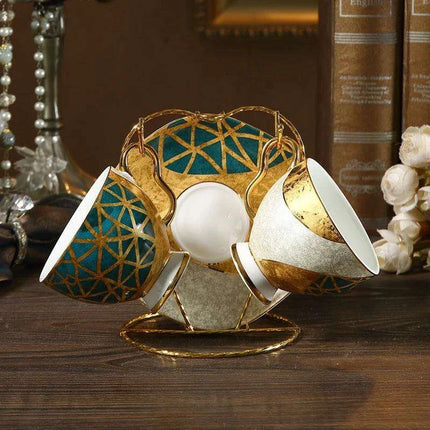 Luxurious Gold-Trimmed Bone China Tea and Coffee Set - 250ml Exquisite Porcelain Cup, Saucer & Spoon Collection - Très Elite