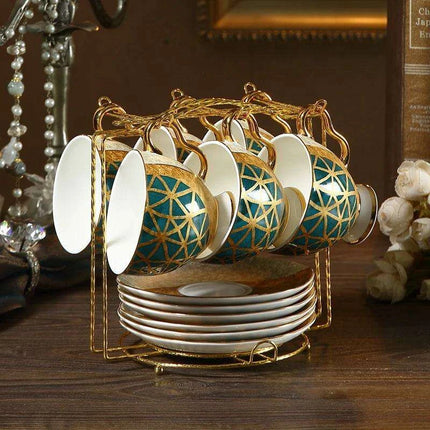 Luxurious Gold-Trimmed Bone China Tea and Coffee Set - 250ml Exquisite Porcelain Cup, Saucer & Spoon Collection - Très Elite