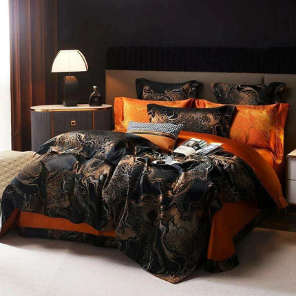 4pcs Luxurious Golden Jacquard Satin Bedding Set
