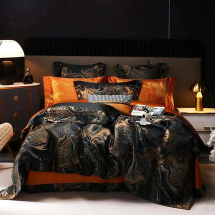 4pcs Luxurious Golden Jacquard Satin Bedding Set