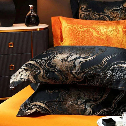 4pcs Luxurious Golden Jacquard Satin Bedding Set