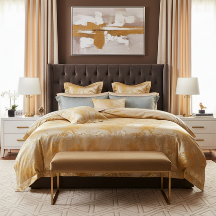 4pcs Luxurious Golden Jacquard Satin Bedding Set