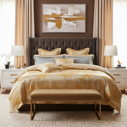 4pcs Luxurious Golden Jacquard Satin Bedding Set