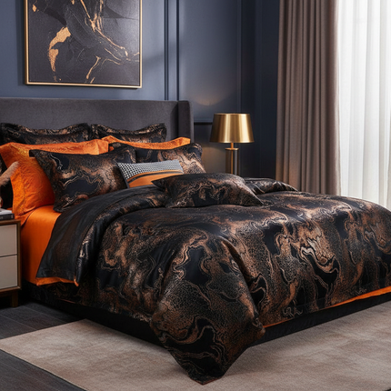 4pcs Luxurious Golden Jacquard Satin Bedding Set