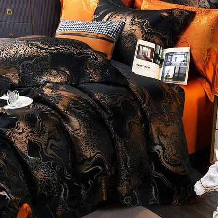 4pcs Luxurious Golden Jacquard Satin Bedding Set