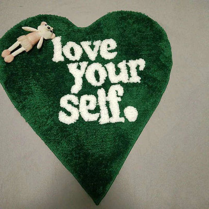 Luxurious Green Heart Shag Area Rug - Soft, Non-Slip Flocking Doormat - Très Elite