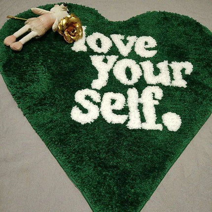 Luxurious Green Heart Shag Area Rug - Soft, Non-Slip Flocking Doormat - Très Elite
