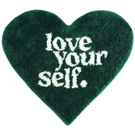 Luxurious Green Heart Shag Area Rug - Soft, Non-Slip Flocking Doormat - Très Elite