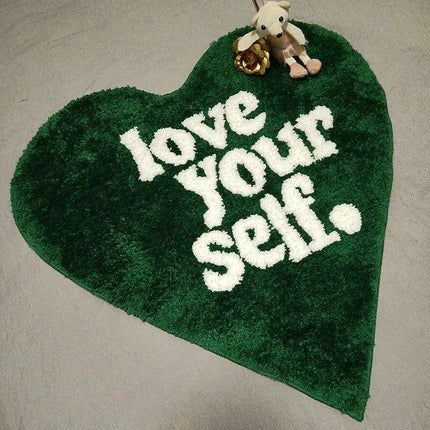 Luxurious Green Heart Shag Area Rug - Soft, Non-Slip Flocking Doormat - Très Elite