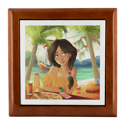 Luxurious Handcrafted Tropical Wood and Ceramic Jewelry Storage Box with Velvet Lining