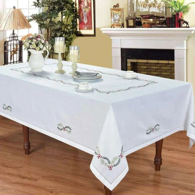 Luxurious Hemstitched Christmas Table Linens: Exquisite Embroidered Collection for an Elegant Dining Experience