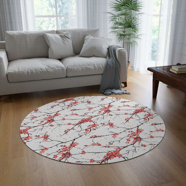 Luxurious Japanese Sakura Blossom Circular Rug - Premium Polyester Chenille Floral Elegance