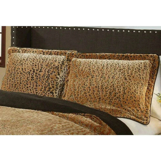 Luxurious King Size Cheetah Brown Velvet Plush Comforter Set with 2 Matching Shams