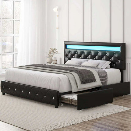 Luxurious LED Velvet Platform Bed with Versatile Storage and Elegant Tufted Finish - Transform Your Bedroom into a Stylish Retreat- Très Elite- Très Elite