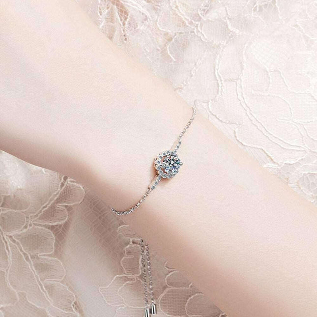 Luxurious Moissanite-Studded Sterling Silver Chain Bracelet with Gem Certification and Warranty