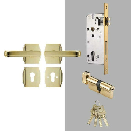 Luxurious PVD Gold and Chrome Double Lever Door Handle Set for Bedrooms and Bathrooms..