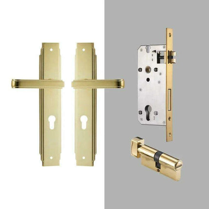 Luxurious PVD Gold and Chrome Double Lever Door Handle Set for Bedrooms and Bathrooms..