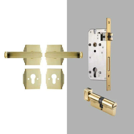 Luxurious PVD Gold and Chrome Double Lever Door Handle Set for Bedrooms and Bathrooms..