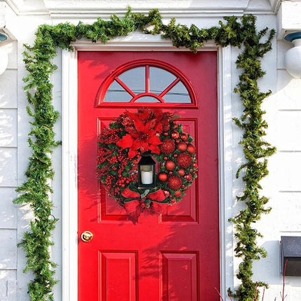 Luxurious Red and Gold Illuminated Christmas Wreath - Chic Holiday Decor for Your Home - Très Elite