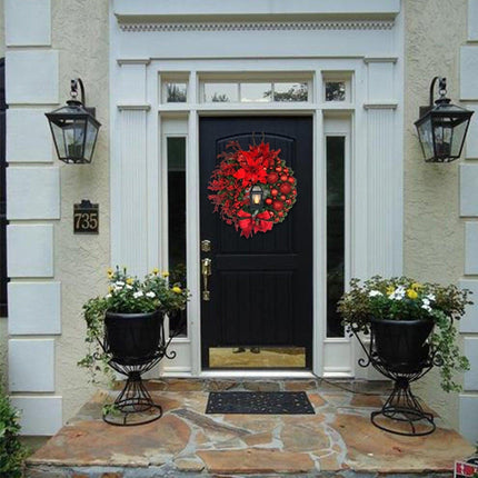 Luxurious Red and Gold Illuminated Christmas Wreath - Chic Holiday Decor for Your Home - Très Elite