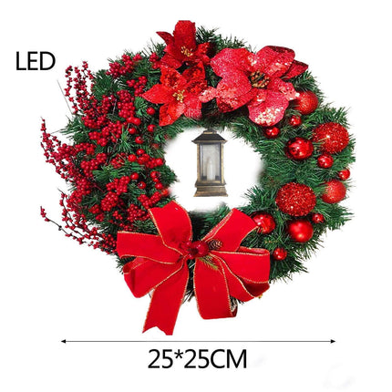 Luxurious Red and Gold Illuminated Christmas Wreath - Chic Holiday Decor for Your Home