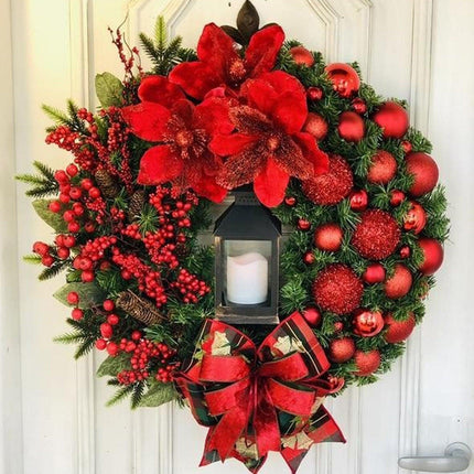 Luxurious Red and Gold Illuminated Christmas Wreath - Chic Holiday Decor for Your Home - Très Elite