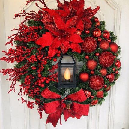 Luxurious Red and Gold Illuminated Christmas Wreath - Chic Holiday Decor for Your Home - Très Elite
