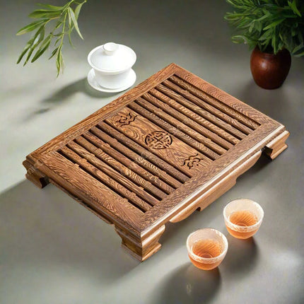 Luxurious Rosewood Tea Serving Tray with Convenient Storage Drawer - Stylish Wooden Table for Home Use- Très Elite- Très Elite