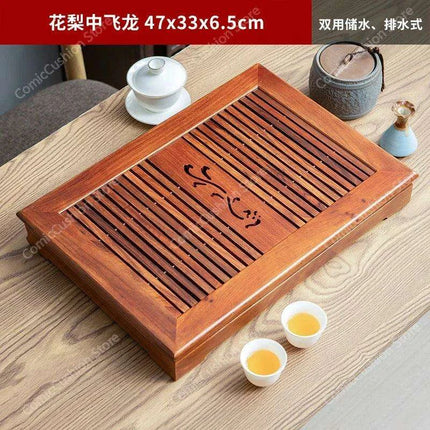 Luxurious Rosewood Tea Serving Tray with Convenient Storage Drawer - Stylish Wooden Table for Home Use..