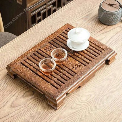Luxurious Rosewood Tea Serving Tray with Convenient Storage Drawer - Stylish Wooden Table for Home Use - Très Elite
