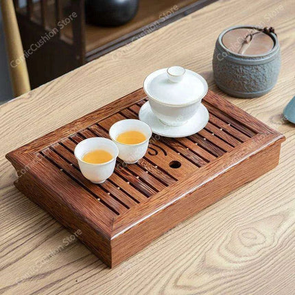 Luxurious Rosewood Tea Serving Tray with Convenient Storage Drawer - Stylish Wooden Table for Home Use - Très Elite
